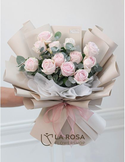 Blushing Blossom - A bouquet of dozen imported blush pink roses by LaRosa Flower Shop Quezon City